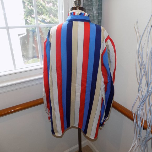 RUGGERI Stripe Ruffle Button Down Shirt Plus Size 18 - Picture 2 of 2
